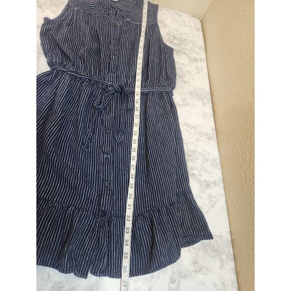 Universal Thread Women's Blue White Stripe Sleeveless Tiered Belted Mini Dress L - Picture 6 of 6